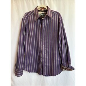 Robert Graham Purple‎ Stripe Button Up Long Sleeve Shirt Cuff Men XL